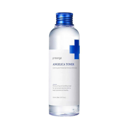 Botella de tónico PREANGE Angelica de 170 ml con tapa azul.