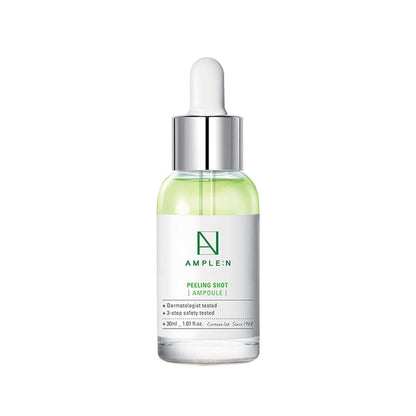 Sérum facial exfoliante AMPLEN Peeling Shot AHA BHA PHA 30 ml, envase del producto