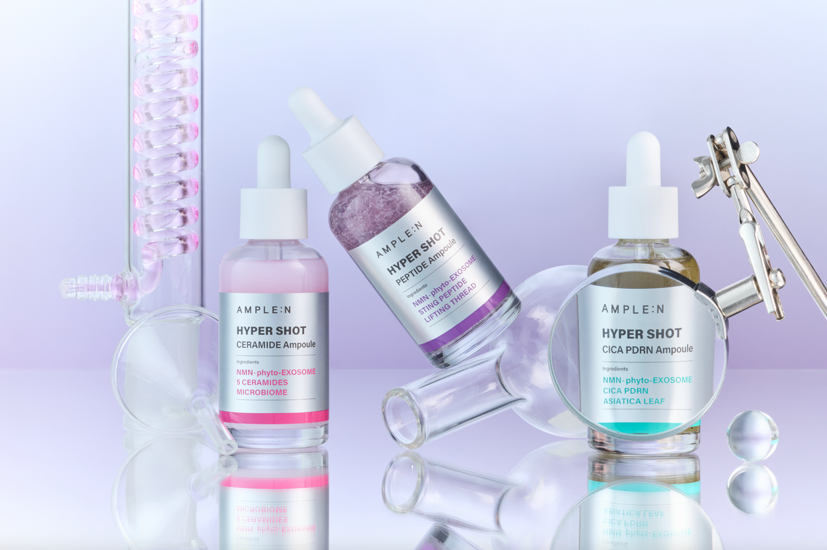 Línea AMPLEN Hyper Shot con las ampollas Ceramide, Peptide y Cica PDRN.
