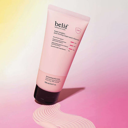 Información visual del limpiador facial Belif Super Knights de 150 ml.